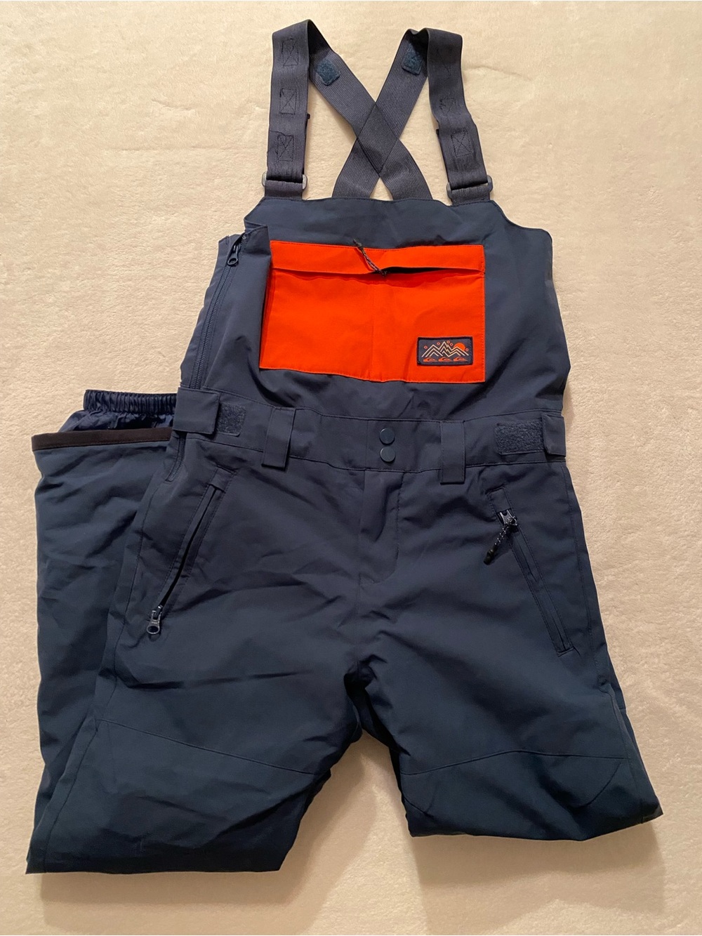 Quiksilver Boys 12 M 10K DryFlight Snowboard Ski Bib Overalls Navy Blue Orange
